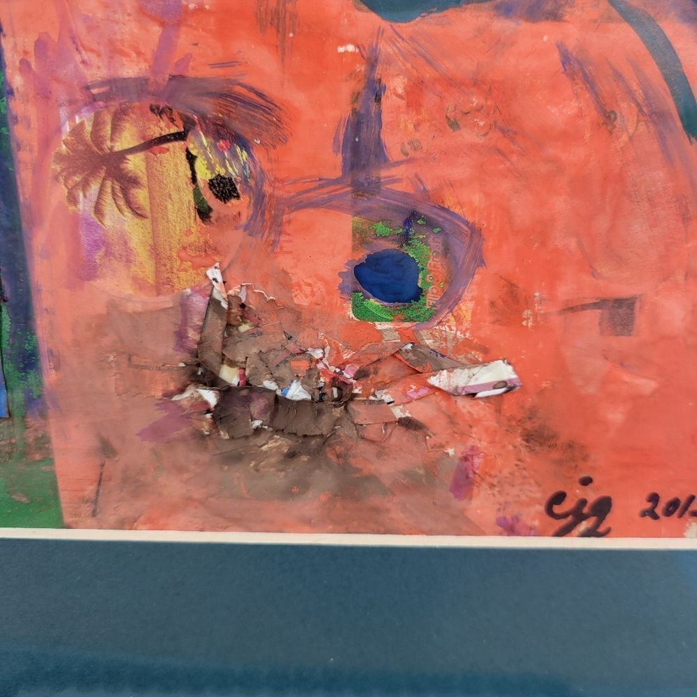 Abstract Mixed Media Collage Art Paint Pencil Drawing Original Signed Frame - Picture 3 of 14